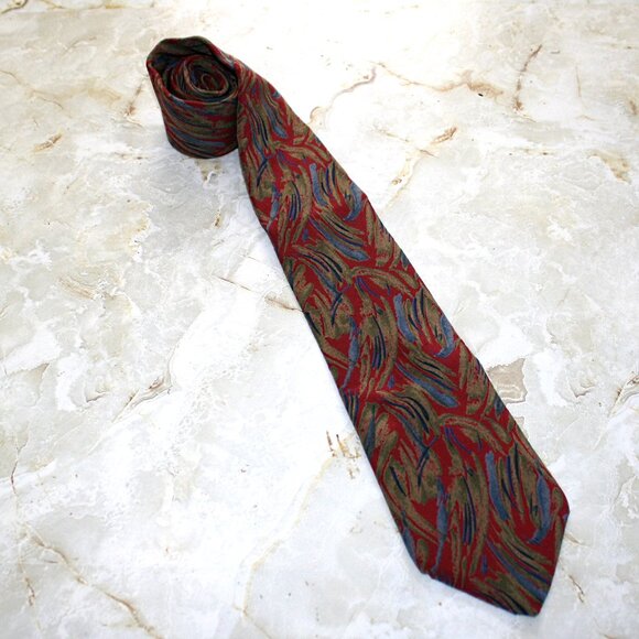 VINTAGE YVES SAINT LAURENT Neck Tie Luxury Silk Abstract Red Brushstroke Necktie